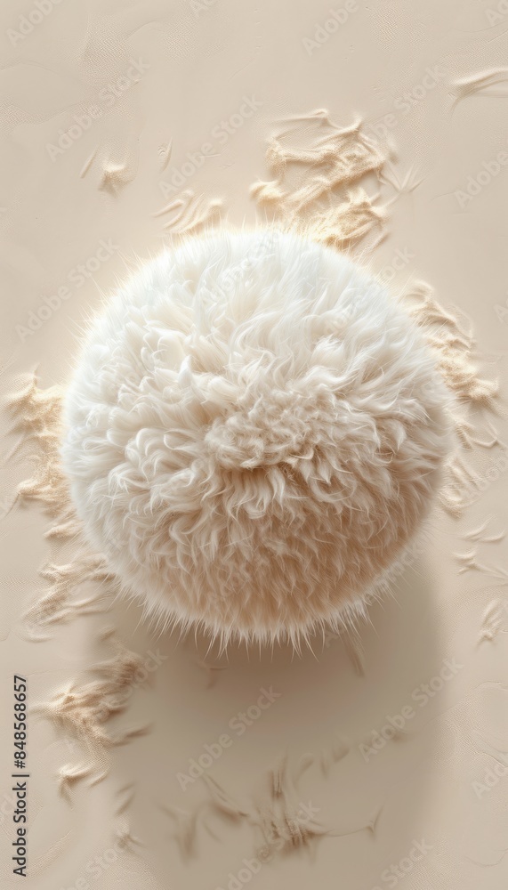 A round sheep's wool ball, top view, on a beige background, in a minimalist and cartoonish style, looking cute and fluffy, as a flat illustration with a white color tone, high definition.
A round sheep's wool ball, top view, on a beige background, in a minimalist and cartoonish style, looking cute and fluffy, as a flat illustration with a white color tone, high definition.