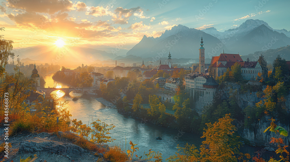 Fototapeta premium Vaduz, Liechtenstein city skyline created with Generative AI technology