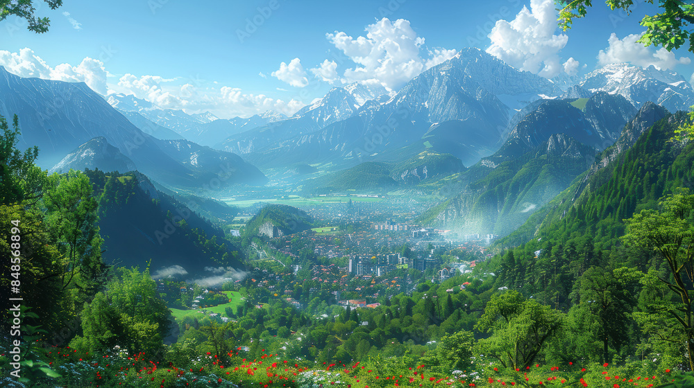 Naklejka premium Vaduz, Liechtenstein city skyline created with Generative AI technology