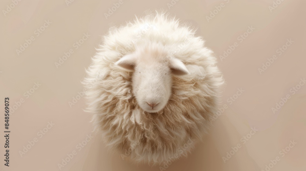 A round sheep's wool ball, top view, on a beige background, in a minimalist and cartoonish style, looking cute and fluffy, as a flat illustration with a white color tone, high definition.
A round sheep's wool ball, top view, on a beige background, in a minimalist and cartoonish style, looking cute and fluffy, as a flat illustration with a white color tone, high definition.