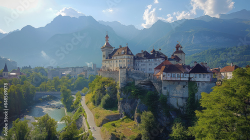 Vaduz, Liechtenstein city skyline created with Generative AI technology