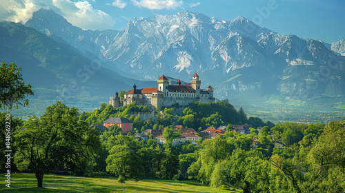 Vaduz, Liechtenstein city skyline created with Generative AI technology