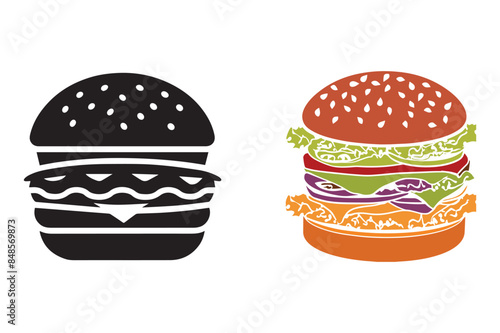 Best silhouette burger with a white background.mascot style files.