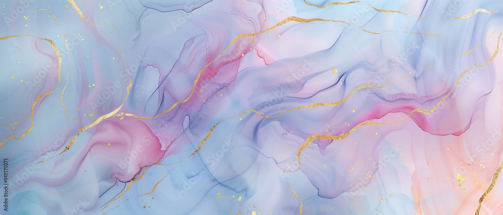 Soft pastel pink and blue abstract watercolor background with golden ...