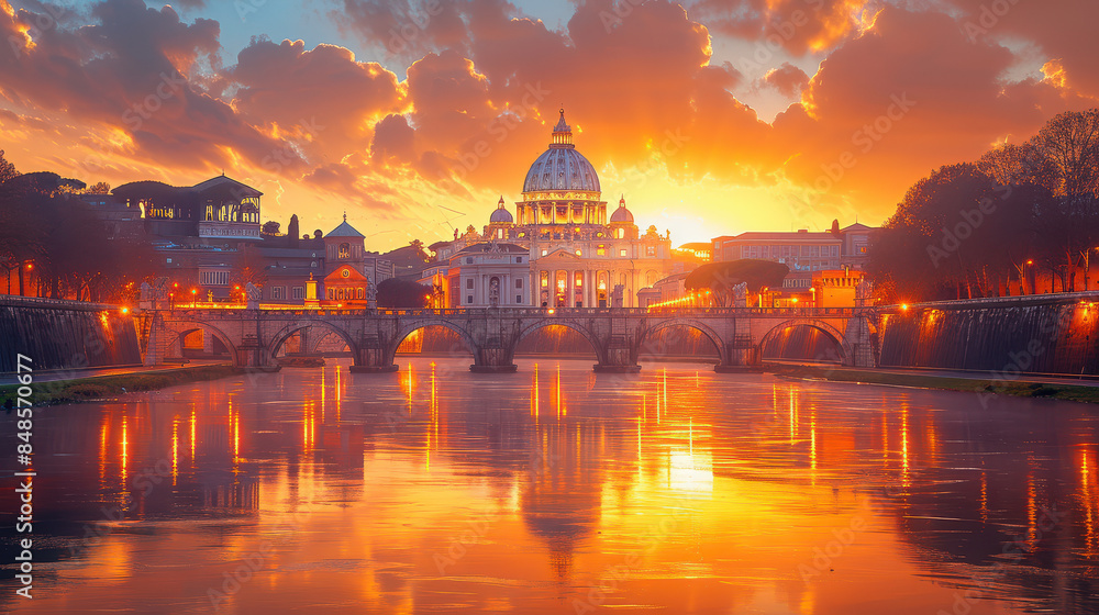 Fototapeta premium Vatican City city skyline created with Generative AI technology