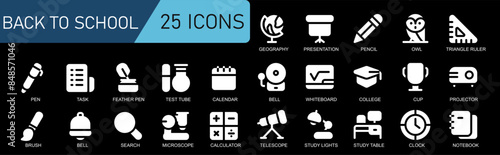 school learning icon set.back to school vector set. solid white style.
