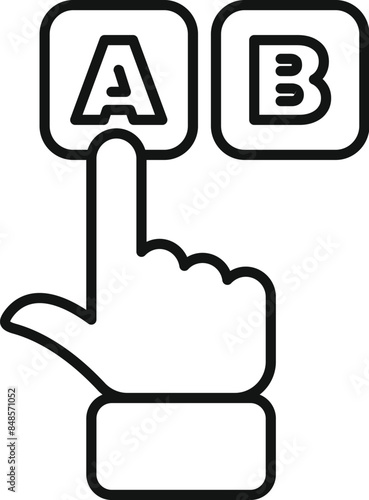 Businessman is deciding between two business options, represented by two buttons, a and b
