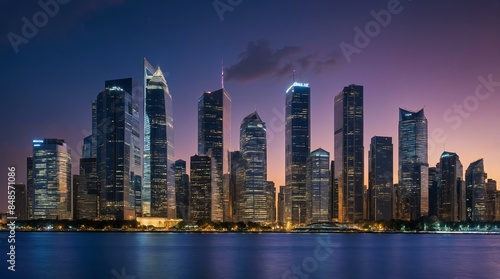Skyscraper Night View, Cityscape at Night, Illuminated Buildings,City Buildings