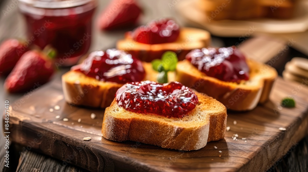 Breakfast of toast and fruit preserves Breakfast of toast and fruit preserves