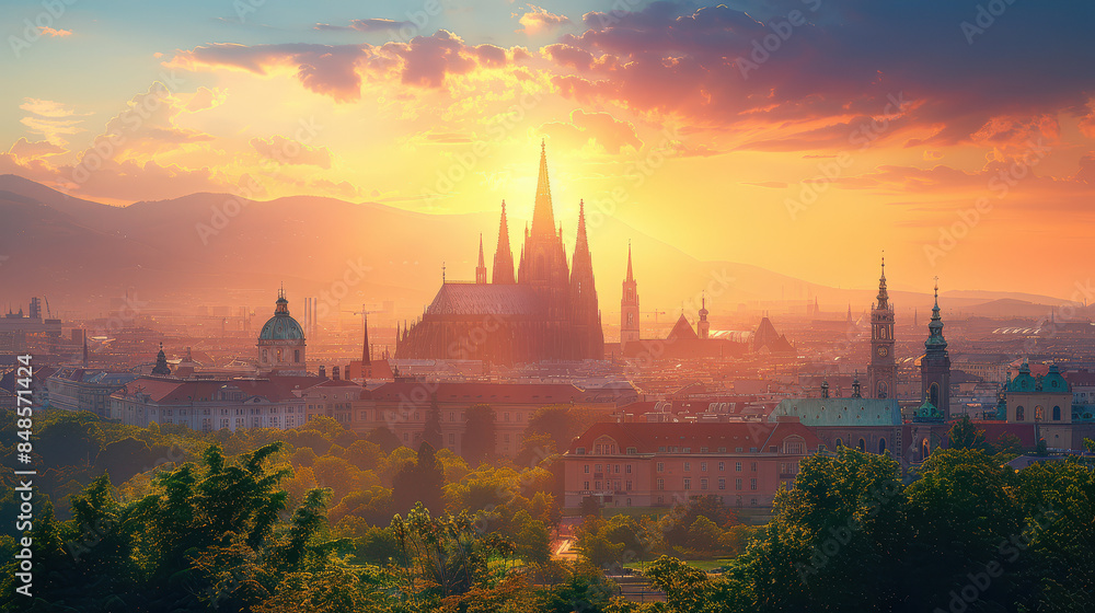 Naklejka premium Vienna, Austria city skyline created with Generative AI technology