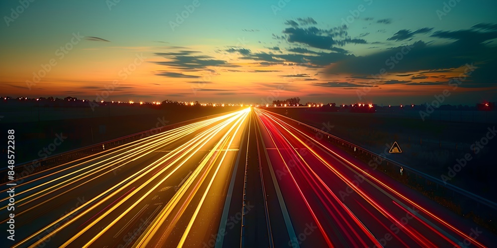 Dynamic Time-Lapse Photo of the Freeway. High Speed Concept Image at Dusk Dynamic Time-Lapse Photo of the Freeway. High Speed Concept Image at Dusk