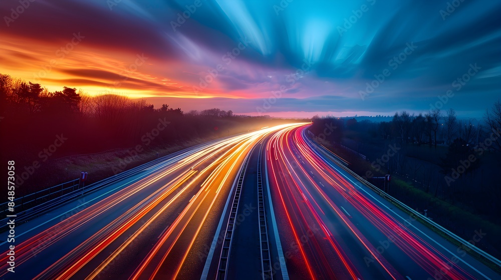 Dynamic Time-Lapse Photo of the Freeway. High Speed Concept Image at Dusk Dynamic Time-Lapse Photo of the Freeway. High Speed Concept Image at Dusk