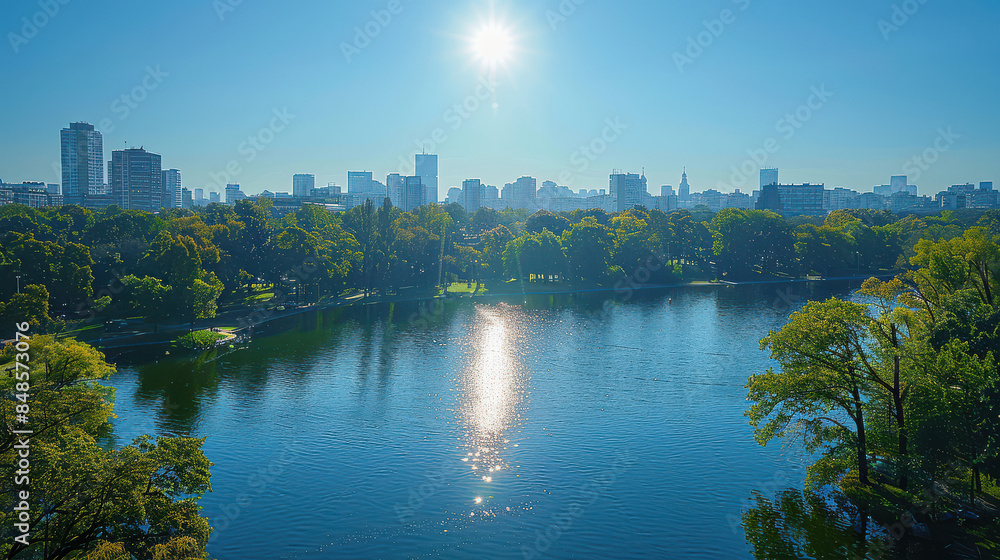 Naklejka premium Warsaw, Poland city skyline created with Generative AI technology