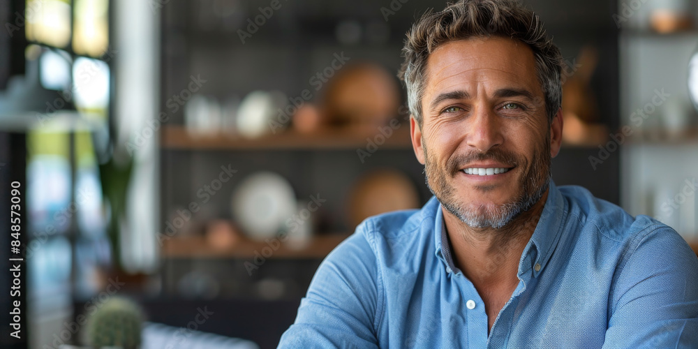 Obraz premium Handsome Smiling Business Man in Blue Shirt