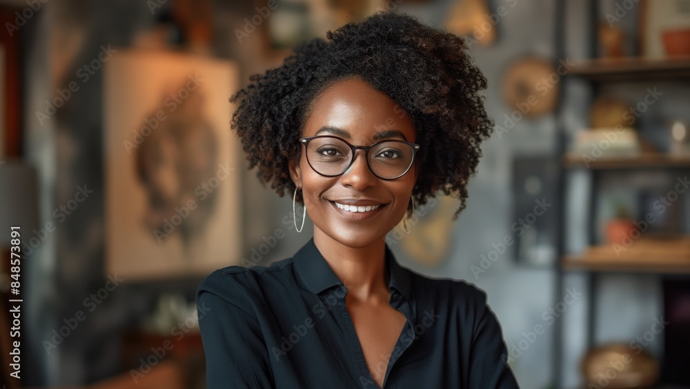 Confident stylish mature mid aged woman standing at home office. Mature businesswoman, black lady executive business leader manager looking at camera Confident stylish mature mid aged woman standing at home office. Mature businesswoman, black lady executive business leader manager looking at camera