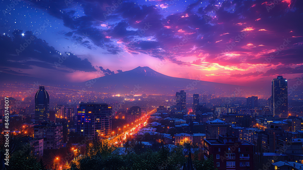 Yerevan, Armenia city skyline created with Generative AI technology Yerevan, Armenia city skyline created with Generative AI technology