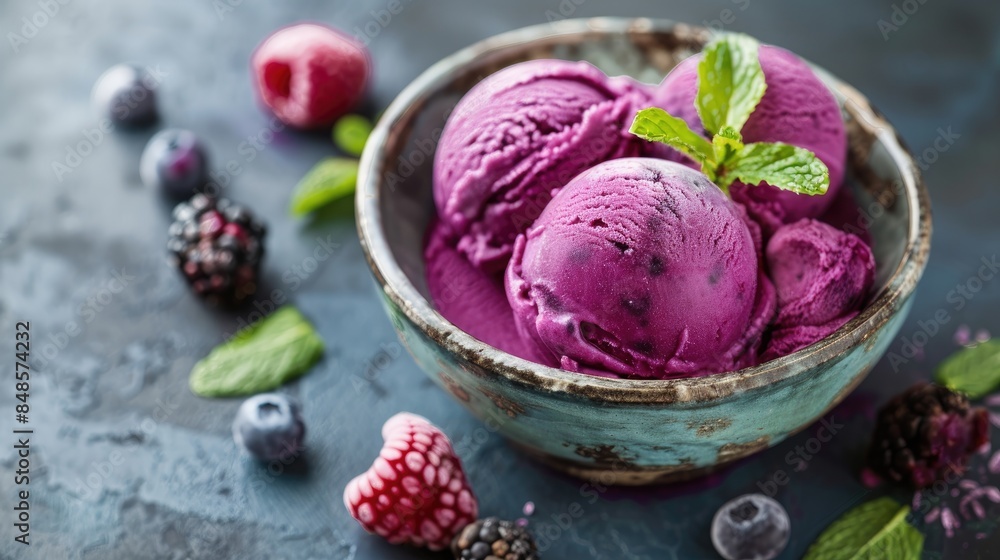 Frozen berry and mint sorbet with a sweet taste Berry flavored purple sorbet Frozen berry and mint sorbet with a sweet taste Berry flavored purple sorbet