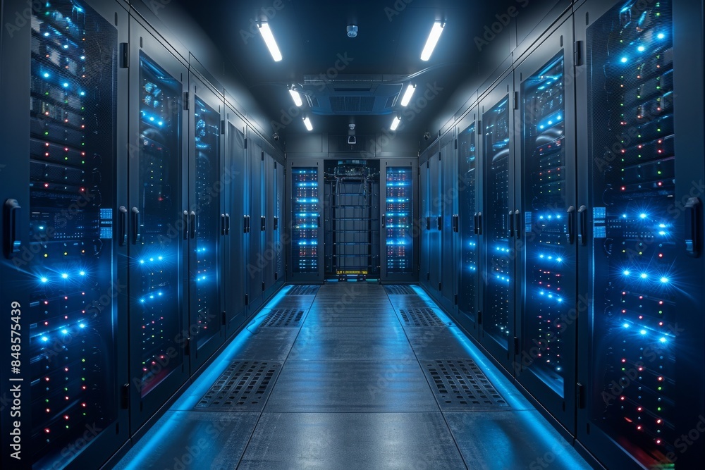 Illuminated symphony: rows of servers in a data center Illuminated symphony: rows of servers in a data center
