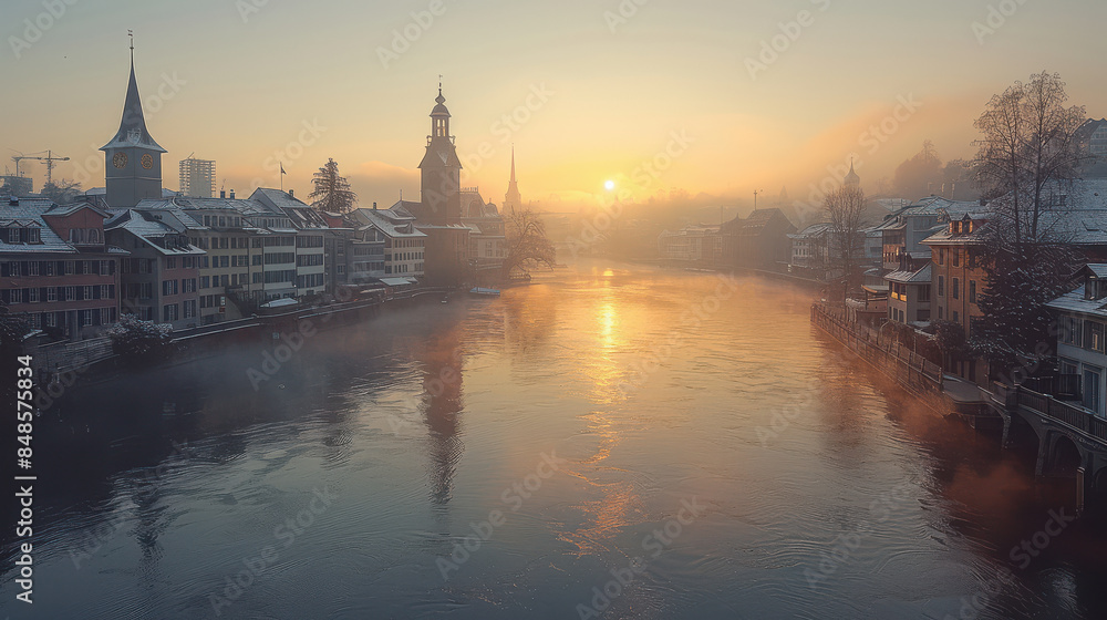 Fototapeta premium Zurich, Switzerland city skyline created with Generative AI technology