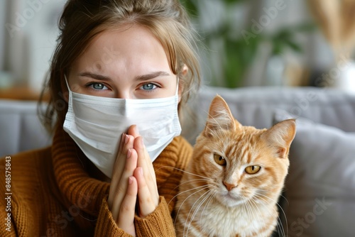 Young person with cat allergy sneezing at home, a common scenario in domestic environment © Ilja