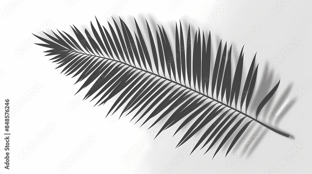 Fototapeta premium Realistic transparent shadow from a leaf of a palm tree on the white background. Tropical leaves shadow. Mockup with palm leaves shadow.