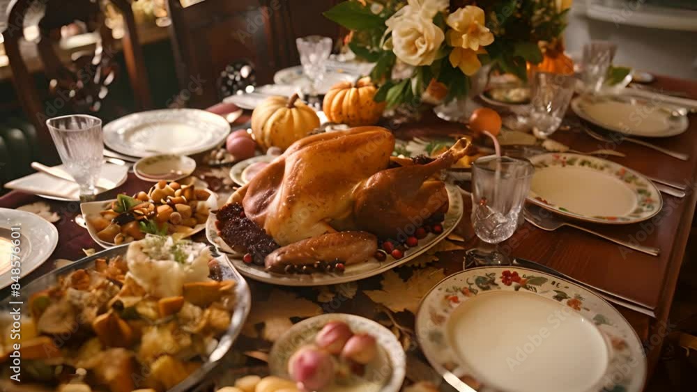Thanksgiving Dinner Table with Turkey with Ai generated.
Thanksgiving Dinner Table with Turkey with Ai generated.
