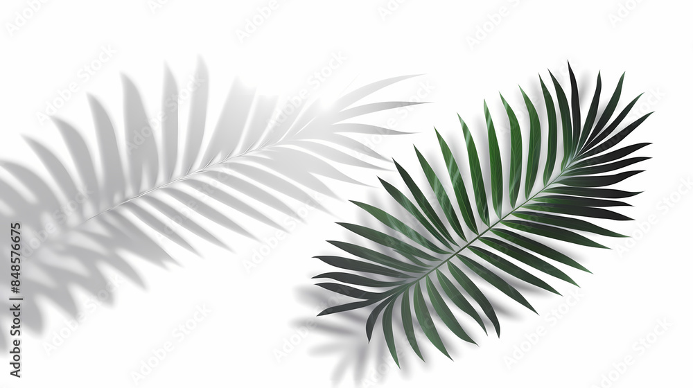 Realistic transparent shadow from a leaf of a palm tree on the white background. Tropical leaves shadow. Mockup with palm leaves shadow. Realistic transparent shadow from a leaf of a palm tree on the white background. Tropical leaves shadow. Mockup with palm leaves shadow.