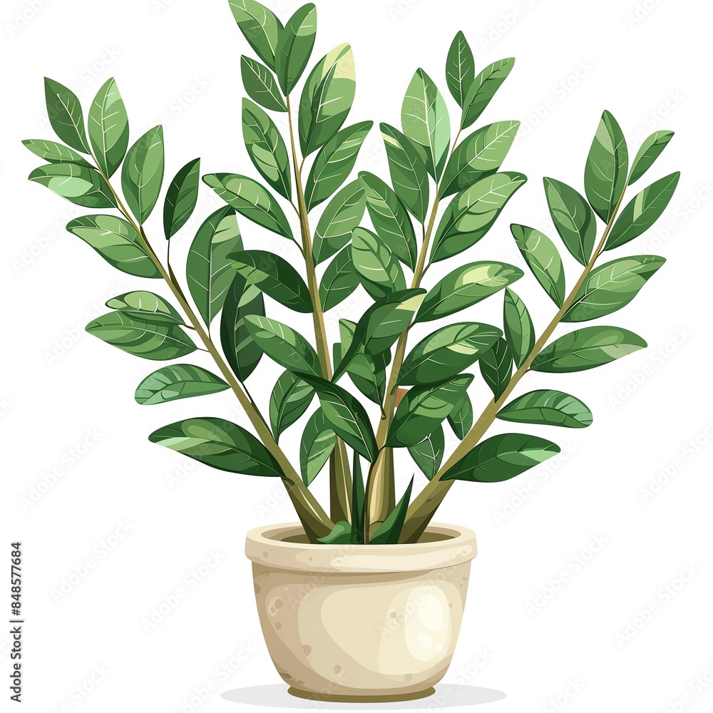A ZZ plant clipart, house plant element, vector illustration, green, isolated on white background A ZZ plant clipart, house plant element, vector illustration, green, isolated on white background