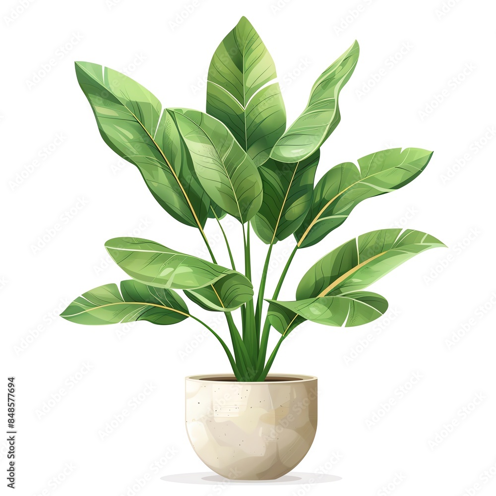 A ZZ plant clipart, house plant element, vector illustration, green, isolated on white background A ZZ plant clipart, house plant element, vector illustration, green, isolated on white background