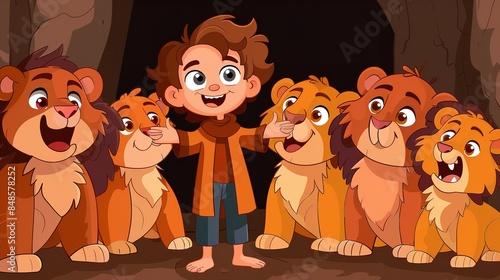 A children depiction of the story Daniel in the lion den. 