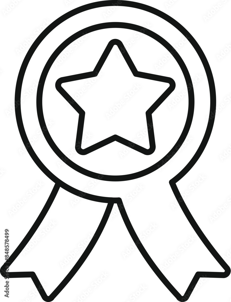 Line art icon of a round medal with a star and ribbon, symbolizing quality and excellence Line art icon of a round medal with a star and ribbon, symbolizing quality and excellence