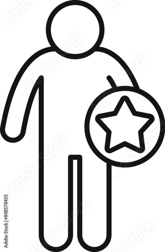 Line icon of a person holding a star, representing the concept of best employee