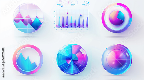 Glossy round web buttons with icons for various functions photo