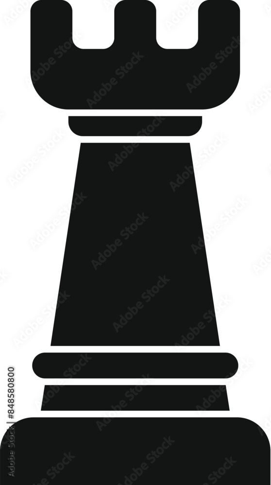 Black rook chess piece is standing in a powerful position on the board Black rook chess piece is standing in a powerful position on the board