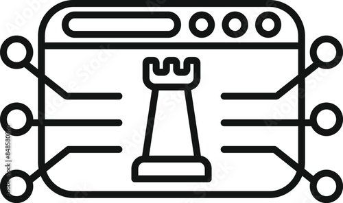 Chess piece inside website with network representing online strategy game development and digital marketing planning