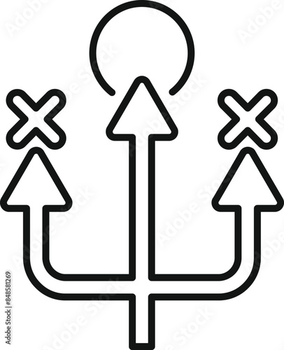 Icon of three arrows pointing up, two with crosses showing wrong way and one correct way