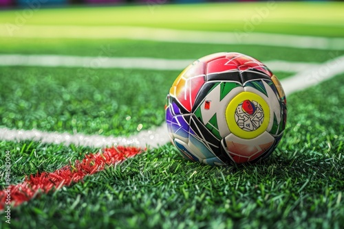 Colorful Soccer Ball on a Green Field photo