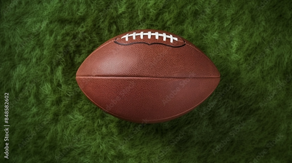 An American football on a green field, ready for the game An American football on a green field, ready for the game