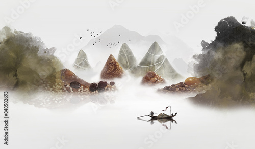 Loong Boat Festival Illustration Zongzi Landscape Illustration Loong Boat Festival Loong Boat