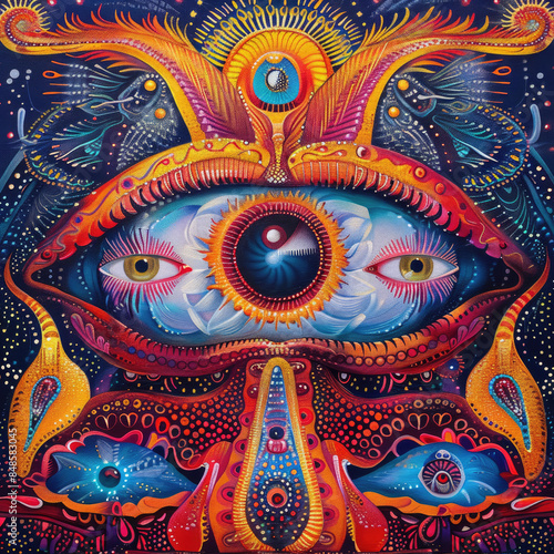 colorful background with hippie style eyes