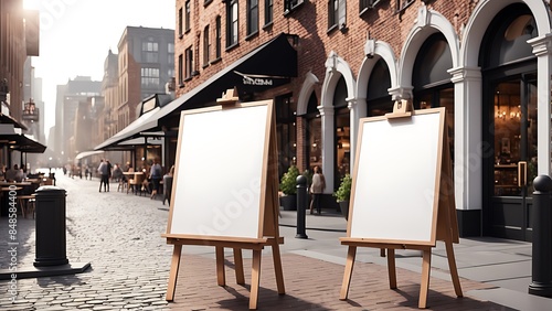 White Empty Paper Poster Mockup Displayed Outside a Building Restaurant. Marketing and Business Concept Design