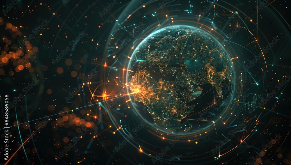 Obraz premium Global Network with Glowing Lines and Points