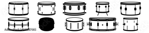 Drum silhouettes set, pack of vector silhouette design, isolated background