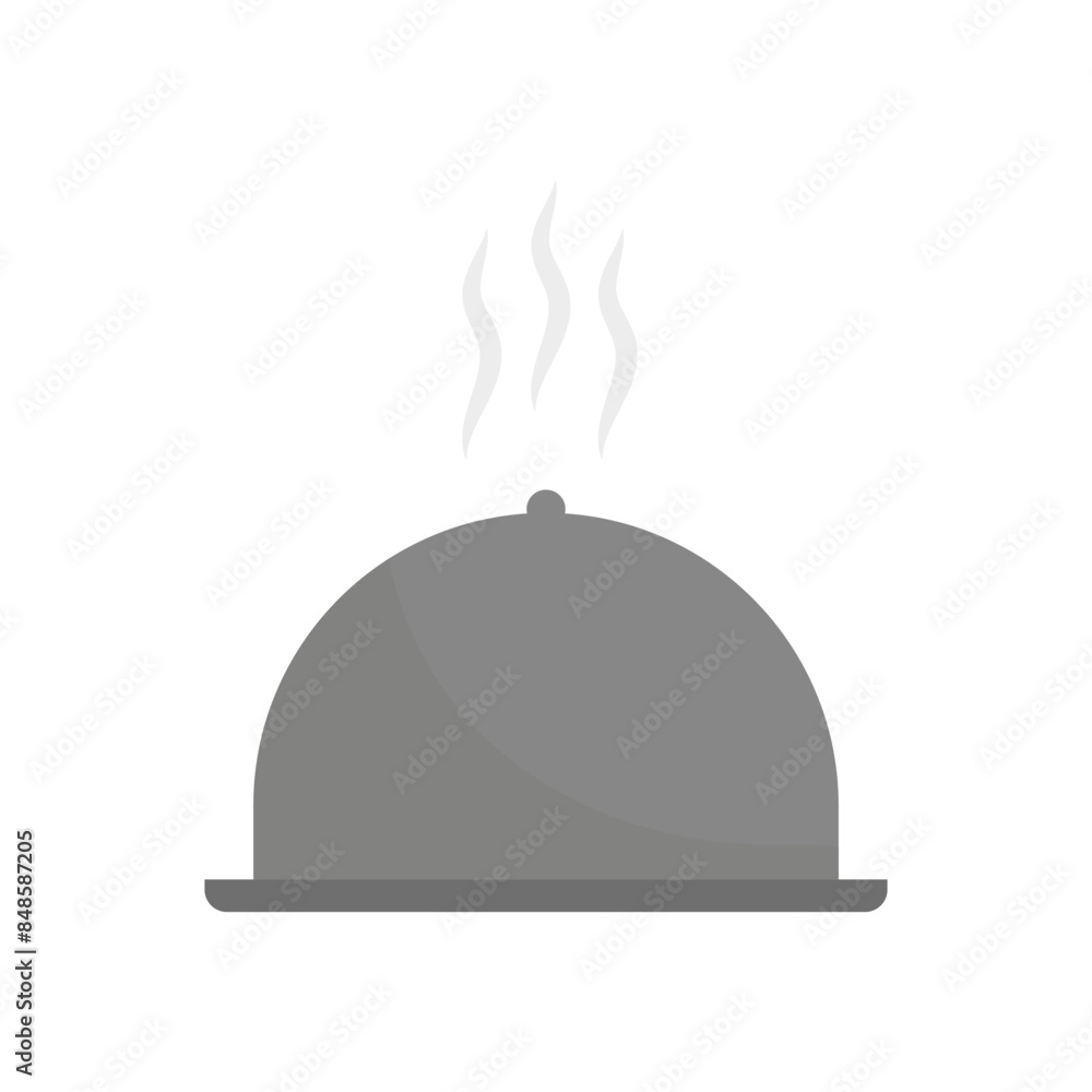 Serving tray icon. Steaming food cover. Grey vector illustration. White background. Serving tray icon. Steaming food cover. Grey vector illustration. White background.