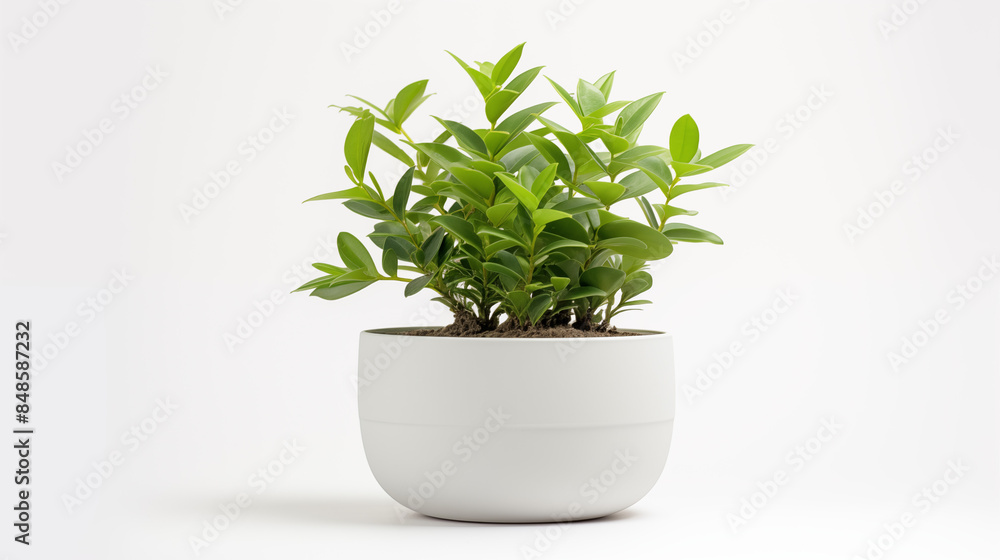 Green Houseplant in White Ceramic Pot Green Houseplant in White Ceramic Pot