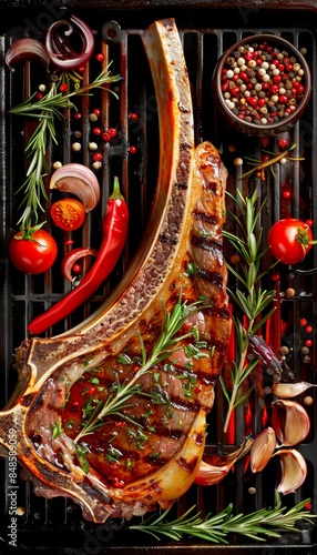 Wallpaper Mural Flame grilled beef cooking on grill with intense fire flames for sizzling meat perfection Torontodigital.ca