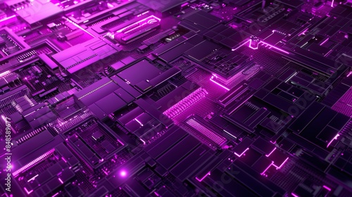 Abstract tech background in plum purple. Data flow illustration. Elegant banner wallpaper poster design template.