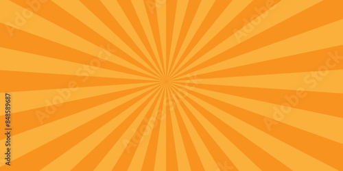 Abstract orange sun rays and sunburst backdrop background. seamless retro vintage burst sunrise sunbeam element spiral striped vector wallpaper design. 