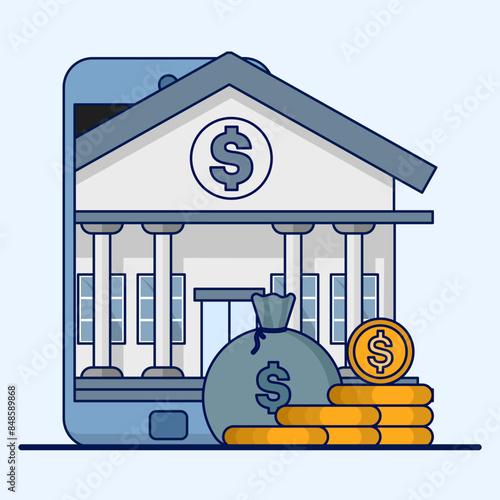 Finance and savings concept. bank, money, vector icon for saving money, preparing retirement funds in old age. The flat design is suitable for various purposes. money vector and in flat style.