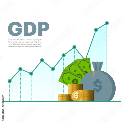 concept of GDP or gross domestic product. Gross Domestic Product acronym. growth, cash and world charts. Business vector icon. level of gross domestic product, global economy, national budget.